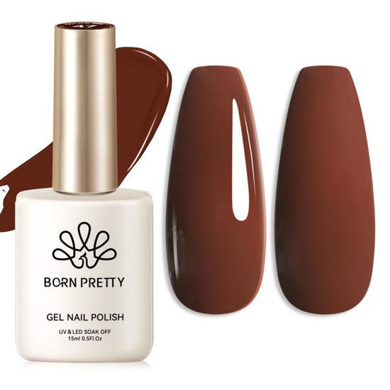 Picture of Born Pretty Brown Chocolate Gel Nail Polish Fall Winter Mocha Caramel Color Gel Polish Soak Off Gel Polish Nail Art Design Manicure Salon DIY Home 15ML