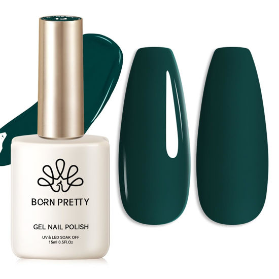 Picture of Born Pretty Dark Green Gel Nail Polish Forest Green Color Gel Polish Nail Art Design Manicure Salon DIY Home 15ml