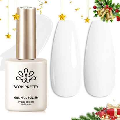 Picture of Born Pretty White Gel Nail Polish Christmas Snowflake White Color Soak Off U V LED Gel Polish Hema-Free Gel Nail Polish French White Wedding Tips Nail Art DIY Manicure at Home Christmas Gift 15ml
