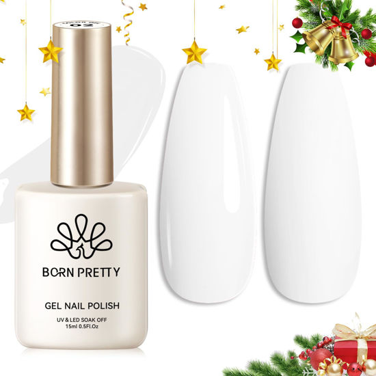 Picture of Born Pretty White Gel Nail Polish Christmas Snowflake White Color Soak Off U V LED Gel Polish Hema-Free Gel Nail Polish French White Wedding Tips Nail Art DIY Manicure at Home Christmas Gift 15ml
