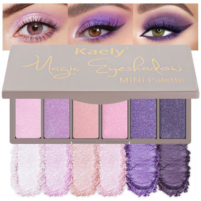 Picture of Kaely 6 Color Purple Eyeshadow Makeup Palette, Purple Series Mini Eyeshadow Palette, Purple Glitter Eyeshadow, Matte & Shimmer Purple Eye Shadow Eys Make, Travel Friendly Size, Built-in Mirror 09#