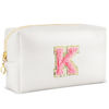 Picture of URSKYTOUS Initial Makeup Bag Personalized Preppy Travel Small Cosmetic Bag Cute PU White Chenille Letter Makeup Pouch for Purse Waterproof Zippered Toiletry Organizer for Women Girls Kids Friends (K)