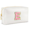 Picture of URSKYTOUS Initial Makeup Bag Personalized Preppy Travel Small Cosmetic Bag Cute PU White Chenille Letter Makeup Pouch for Purse Waterproof Zippered Toiletry Organizer for Women Girls Kids Friends (E)