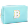 Picture of URSKYTOUS Gifts for Girls Initial Makeup Bag Personalized Cosmetic Bag with Zipper Cute Travel Toiletry Bag Waterproof PU Preppy Makeup Pouch Birthday Gift for Teen Girls Women(Blue B)