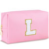 Picture of URSKYTOUS Initial Makeup Bag for Women Travel Small PU Leather Cosmetic Bag Cute Pink Personalized Preppy Chenille Letter Makeup Pouch for Purse Zippered Toiletry Organizer Makeup Case Ideal Gift（L）