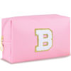 Picture of URSKYTOUS Initial Makeup Bag Personalized Preppy Travel Small Cosmetic Bag Cute PU Pink Chenille Letter Makeup Pouch for Purse Waterproof Zippered Toiletry Organizer for Women Girls Kids Friends（B）
