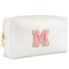 Picture of URSKYTOUS Initial Makeup Bag Personalized Preppy Travel Small Cosmetic Bag Cute PU White Chenille Letter Makeup Pouch for Purse Waterproof Zippered Toiletry Organizer for Women Girl Kid Friends (M)