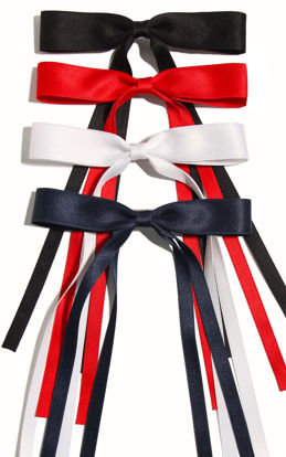 Picture of Tassel Bowknot Hair Clips for Women - 4pcs Barrettes with Long Tails in Black, Red, White and Navy