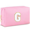 Picture of URSKYTOUS Initial Makeup Bag Personalized Preppy Travel Small Cosmetic Bag Cute PU Pink Chenille Letter Makeup Pouch for Purse Waterproof Zippered Toiletry Organizer for Women Girls Kids Friends (G)