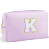 Picture of URSKYTOUS Gifts for Girls Initial Makeup Bag Personalized Cosmetic Bag with Zipper Cute Travel Toiletry Bag Waterproof PU Preppy Makeup Pouch Birthday Gift for Teen Girls Women(Purple K)