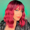 Picture of VCKOVCKO Ombre Color Natural Wavy Bob Wig With Air Bangs Short Bob Wigs Women's Shoulder Length Wigs Black to Pink Purple Curly Wavy Synthetic Cosplay for Girl Colorful Wigs(12",Black to WineRed)