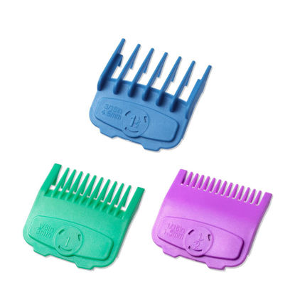 Picture of 3 Professional Hair Clipper Magetic Guards Cutting Guides Fits for Most Wahl Clippers, Color Coded Clipper Combs Replacement - Guard Number: #1/2, 1 and #1 1/2 (Length: 1/16, 1/8 and 3/16 inch)