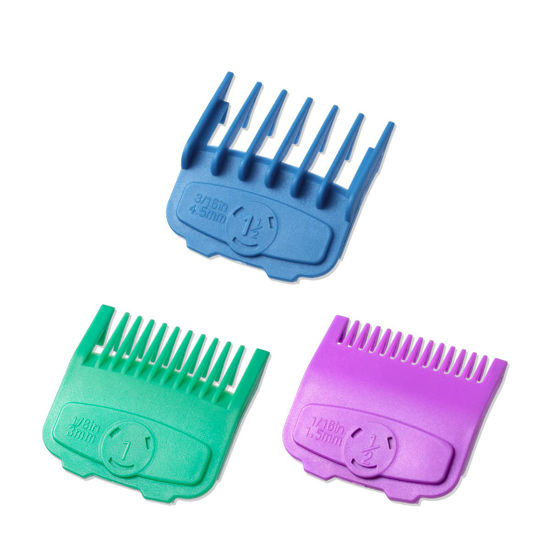 Picture of 3 Professional Hair Clipper Magetic Guards Cutting Guides Fits for Most Wahl Clippers, Color Coded Clipper Combs Replacement - Guard Number: #1/2, 1 and #1 1/2 (Length: 1/16, 1/8 and 3/16 inch)