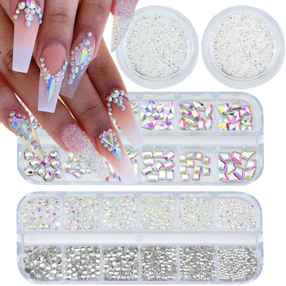 Picture of 4 Boxes Nail Rhinestones Flatback Rhinestones Nail Charms Multi Shaped Crystals Nail Gems and Rhinestones for Nails, Nail Jewels Nail Art Supplies Luxurious Nail Accessories for Women Nail Decorations