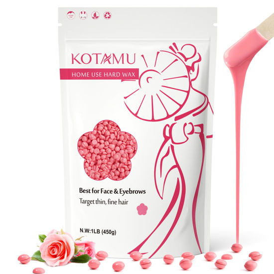 Picture of KOTAMU Wax Beads for Hair Removal - Professional Waxing for Sensitive Skin, Targets Thin Fine Hair, 1lb Pink Beads Ideal for Home Waxing Face, Eyebrows, Chin, Body, Legs, Arms, Underarm, Bikini