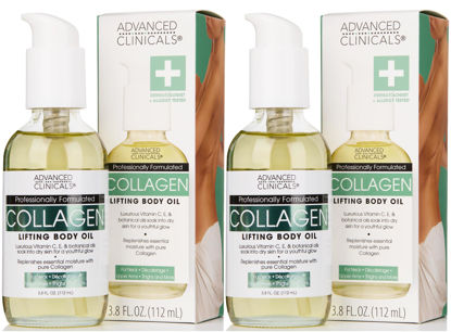 Picture of Advanced Clinicals Firming Collagen Body Oil Skin Care Moisturizer | Massage Body Oil | Tighten, Firm, & Hydrate Collagen Oil For Scars, Wrinkles, Crepey Skin, & Stretch Marks, 2-Pack