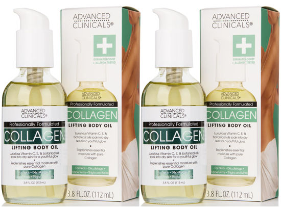 Picture of Advanced Clinicals Firming Collagen Body Oil Skin Care Moisturizer | Massage Body Oil | Tighten, Firm, & Hydrate Collagen Oil For Scars, Wrinkles, Crepey Skin, & Stretch Marks, 2-Pack