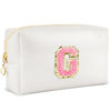 Picture of URSKYTOUS Initial Makeup Bag Personalized Preppy Travel Small Cosmetic Bag Cute PU White Chenille Letter Makeup Pouch for Purse Waterproof Zippered Toiletry Organizer for Women Girls Kids Friends (G)