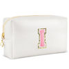 Picture of URSKYTOUS Initial Makeup Bag Personalized Preppy Travel Small Cosmetic Bag Cute PU White Chenille Letter Makeup Pouch for Purse Waterproof Zippered Toiletry Organizer for Women Girls Kids Friends (I)