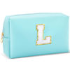 Picture of URSKYTOUS Gifts for Girls Initial Makeup Bag Personalized Cosmetic Bag with Zipper Cute Travel Toiletry Bag Waterproof PU Preppy Makeup Pouch Birthday Gift for Teen Girls Women(Blue L)