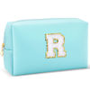 Picture of URSKYTOUS Gifts for Girls Initial Makeup Bag Personalized Cosmetic Bag with Zipper Cute Travel Toiletry Bag Waterproof PU Preppy Makeup Pouch Birthday Gift for Teen Girls Women(Blue R)