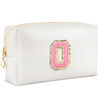 Picture of URSKYTOUS Initial Makeup Bag Personalized Preppy Travel Small Cosmetic Bag Cute PU White Chenille Letter Makeup Pouch for Purse Waterproof Zippered Toiletry Organizer for Women Girls Kids Friends (O)