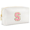 Picture of URSKYTOUS Initial Makeup Bag Personalized Preppy Travel Small Cosmetic Bag Cute PU White Chenille Letter Makeup Pouch for Purse Waterproof Zippered Toiletry Organizer for Women Girls Kids Friends (S)