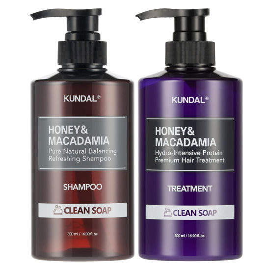 Picture of KUNDAL Natural Hair Shampoo and Conditioner Set [Clean Soap Scent] - Nourish, Strengthen, Repair Hair with Honey, Argan Oil, Macadamia Oil, Sulfate-Free 500ml 2Set (16.9 fl oz 2 Set)