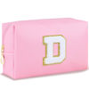 Picture of URSKYTOUS Initial Makeup Bag Personalized Preppy Travel Small PU Cosmetic Bag Pink Makeup Pouch Zipper Toiletry Organizer for Women Girls Mom Friend Bridesmaid Teacher Sister Prom Christmas Gift（D）