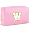 Picture of URSKYTOUS Initial Makeup Bag Personalized Preppy Travel Small Cosmetic Bag Cute PU Pink Chenille Letter Makeup Pouch for Purse Waterproof Zippered Toiletry Organizer for Women Girls Kids Friends (W)