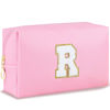 Picture of URSKYTOUS Initial Makeup Bag for Women Travel Small Cosmetic Bag Personalized Preppy Chenille Letter Waterproof Pink Makeup Pouch for Purse Monogram Toiletry Bag with Zipper PU Leather Makeup Case（R）