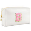 Picture of URSKYTOUS Initial Makeup Bag Personalized Preppy Travel Small Cosmetic Bag Cute PU White Chenille Letter Makeup Pouch for Purse Waterproof Zippered Toiletry Organizer for Women Girls Kids Friends (B)