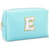 Picture of URSKYTOUS Gifts for Girls Initial Makeup Bag Personalized Cosmetic Bag with Zipper Cute Travel Toiletry Bag Waterproof PU Preppy Makeup Pouch Birthday Gift for Teen Girls Women(Blue E)