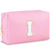 Picture of URSKYTOUS Initial Makeup Bag Personalized Preppy Travel Small Cosmetic Bag Cute PU Pink Chenille Letter Makeup Pouch for Purse Waterproof Zippered Toiletry Organizer for Women Girls Kids Friends (I)