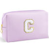 Picture of URSKYTOUS Gifts for Girls Initial Makeup Bag Personalized Cosmetic Bag with Zipper Cute Travel Toiletry Bag Waterproof PU Preppy Makeup Pouch Birthday Gift for Teen Girls Women(Purple C)