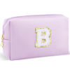 Picture of URSKYTOUS Gifts for Girls Initial Makeup Bag Personalized Cosmetic Bag with Zipper Cute Travel Toiletry Bag Waterproof PU Preppy Makeup Pouch Birthday Gift for Teen Girls Women(Purple B)