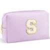 Picture of URSKYTOUS Gifts for Girls Initial Makeup Bag Personalized Cosmetic Bag with Zipper Cute Travel Toiletry Bag Waterproof PU Preppy Makeup Pouch Birthday Gift for Teen Girls Women(Purple S)