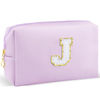 Picture of URSKYTOUS Gifts for Girls Initial Makeup Bag Personalized Cosmetic Bag with Zipper Cute Travel Toiletry Bag Waterproof PU Preppy Makeup Pouch Birthday Gift for Teen Girls Women(Purple J)