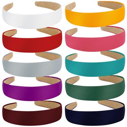 Picture of Wecoe 10 Pack Satin Headbands 1.3 Inch Wide Silk Headband Women Non Slip White Purple Red Blue Green Colorful Plain Head bands Hair Bands DIY Hair Accessories for Women Girls Accesorios Para Mujer