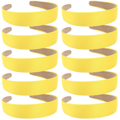 Picture of Wecoe 10 Pack Yellow Satin Headbands - 1.3 Inch Wide Non-Slip Fashion Hair Accessories for Women, DIY Holiday Costumes