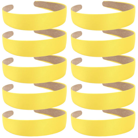 Picture of Wecoe 10 Pack Yellow Satin Headbands - 1.3 Inch Wide Non-Slip Fashion Hair Accessories for Women, DIY Holiday Costumes