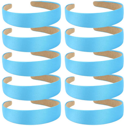 Picture of Wecoe 10 Pack Satin 1.3 Inch Wide Light Blue Headbands for Women & Girls - Non-Slip Fashion Hair Accessories for DIY Holiday Costume, Diademas Coreanas Para Mujer
