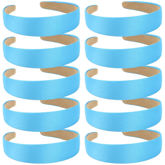 Picture of Wecoe 10 Pack Satin 1.3 Inch Wide Light Blue Headbands for Women & Girls - Non-Slip Fashion Hair Accessories for DIY Holiday Costume, Diademas Coreanas Para Mujer