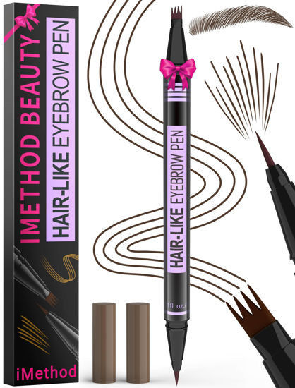 Picture of iMethod Eyebrow Pen - Eyebrow Pencil Magic 2-in-1 Eye Brow Pencils for Women with 4-Fork-Tip and Precise Brush-Tip Create Natural Hair-Like Brows, Last All Day, Microblading Eyebrow Pen, Dark Brown