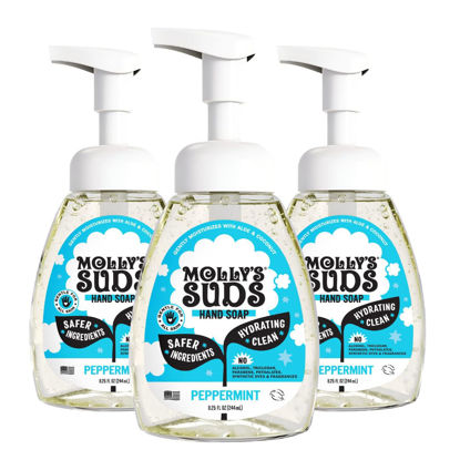 Picture of Molly's Suds Foaming Hand Soap - Made with Aloe and Coconut Oil | Moisturizing Hand Wash | Clean Ingredients, Infused with Essential Oils | Peppermint - 8.25 Oz (Pack of 3)