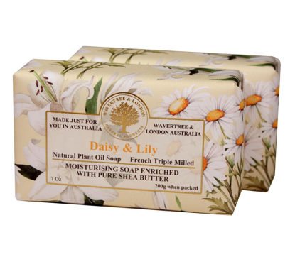 Picture of Wavertree & London Daisy & Lily Scented Natural Soap (2 Bars), 7oz Moisturizing French Triple Milled Soap Bars enriched with shea butter - Pure Plant Oil Bath & Body Soap for All Skin Types
