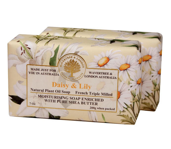 Picture of Wavertree & London Daisy & Lily Scented Natural Soap (2 Bars), 7oz Moisturizing French Triple Milled Soap Bars enriched with shea butter - Pure Plant Oil Bath & Body Soap for All Skin Types