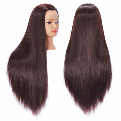 Picture of Hairingrid 26"-28" Mannequin Head Hair Styling Training Head Manikin Cosmetology Doll Head Synthetic Fiber Hair and Free Clamp Holder Stand (Dark brown)