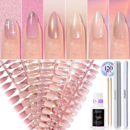 Picture of NEW Press on Nails Short, Jofay Fashion 144Pcs Salon-Like Fake Nails With Designs, French, Glitter, Mermaid/Pearl/Aurora Chrome Artificial Acrylic False Nails, Glue on Nails Stick on Nails for Women