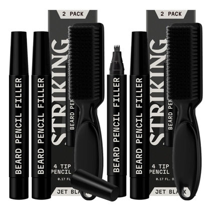 Picture of 4 Pack Beard Filling Pen Kit with 4 Tips - Waterproof Beard Pencil for Men, Fill, Shape & Define with Brush - Striking Viking (Jet Black)